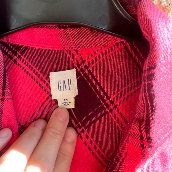 GAP | Women’s Long Sleeve Plaid Button-Up Flannel Shirt Pink Burgundy MEDIUM - Picture 11 of 14